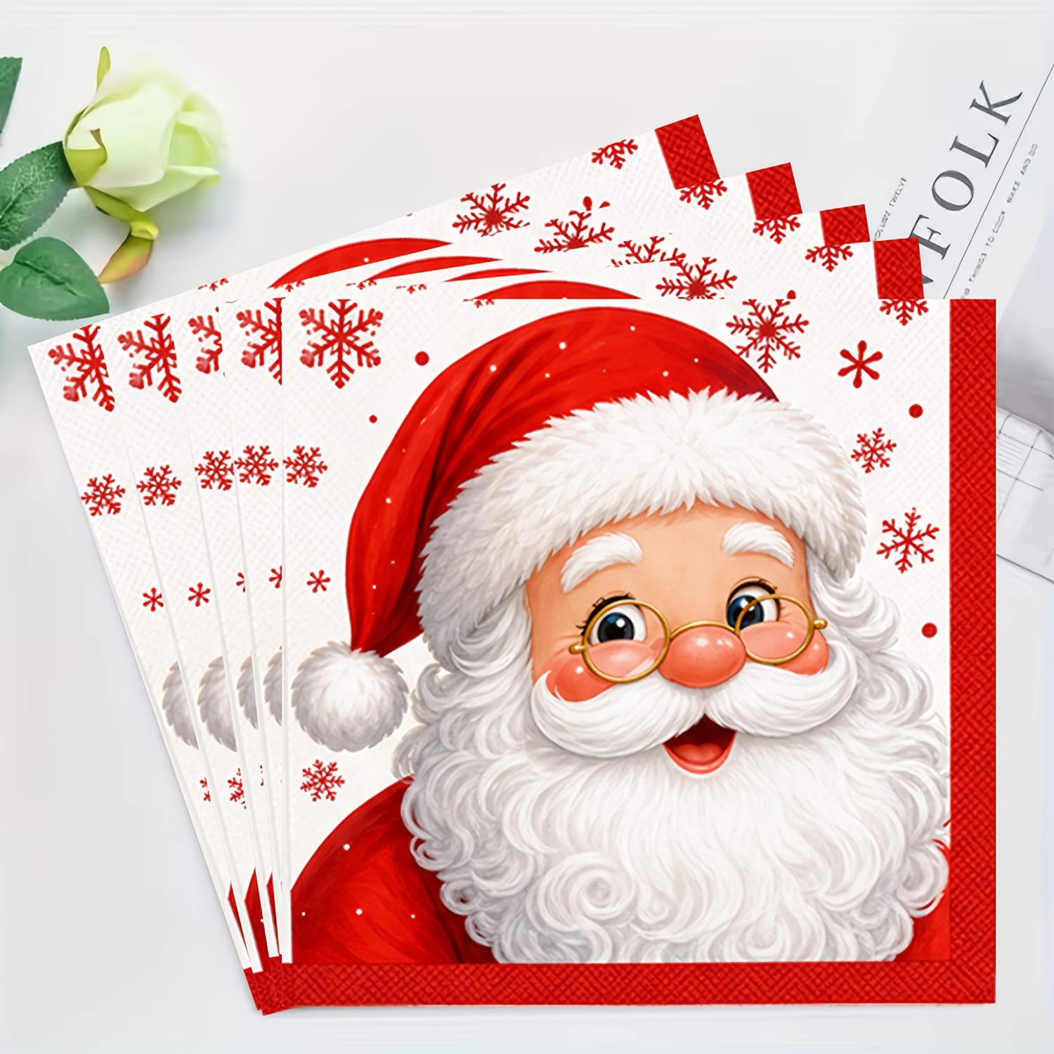 TEMU LUXENARA Serviettes de Noël Père Noël et de Neige Rouges et Blanches, Convient pour les Fêtes de Noël et du Nouvel An - Décoration de Table