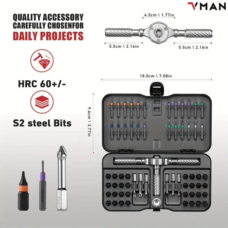 66 in 1 ratchet screwdriver set including 62 magnetic bits portable screwdriver set multi function handle screwdriver set with rotating tail cap suitable for watches glasses mobile phones computers and other precision equipment Product details 1