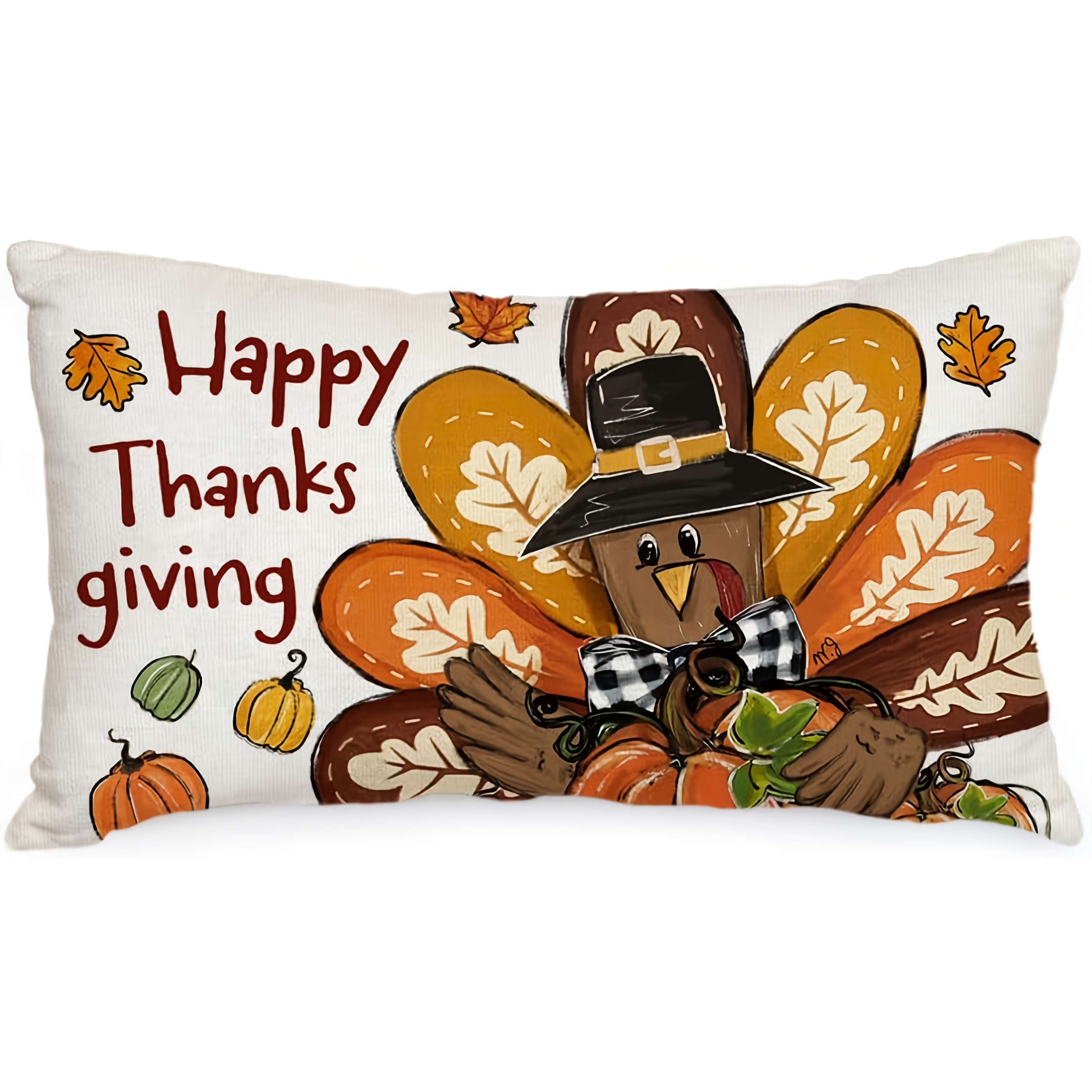 TEMU 1pc, Linen Pillow Cover Featuring A Thanksgiving Turkey And Pumpkin Design, Perfect For Autumn Decor On Your Sofa Or Couch (single-sided, Pillow
