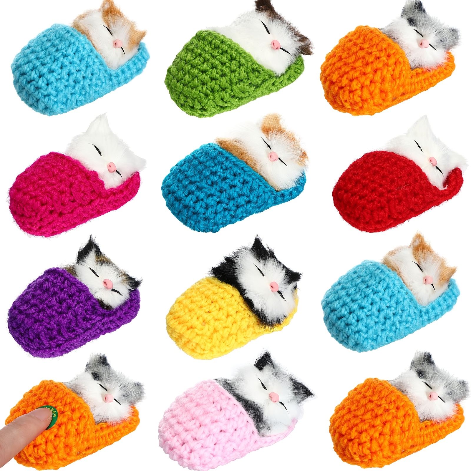 

12pcs Fluffy Mini In Slippers - Vibrant Colors, Sound Stuffed Kitties For Home Decor, Party Favors & Car Tabletop