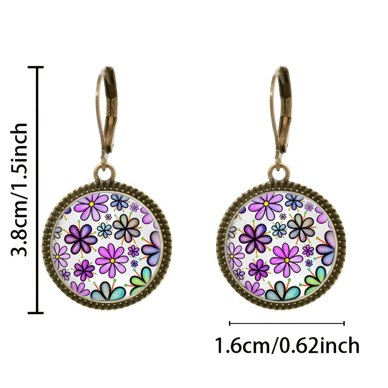 2pc Cyan Classic Floral Pendant Earrings Set