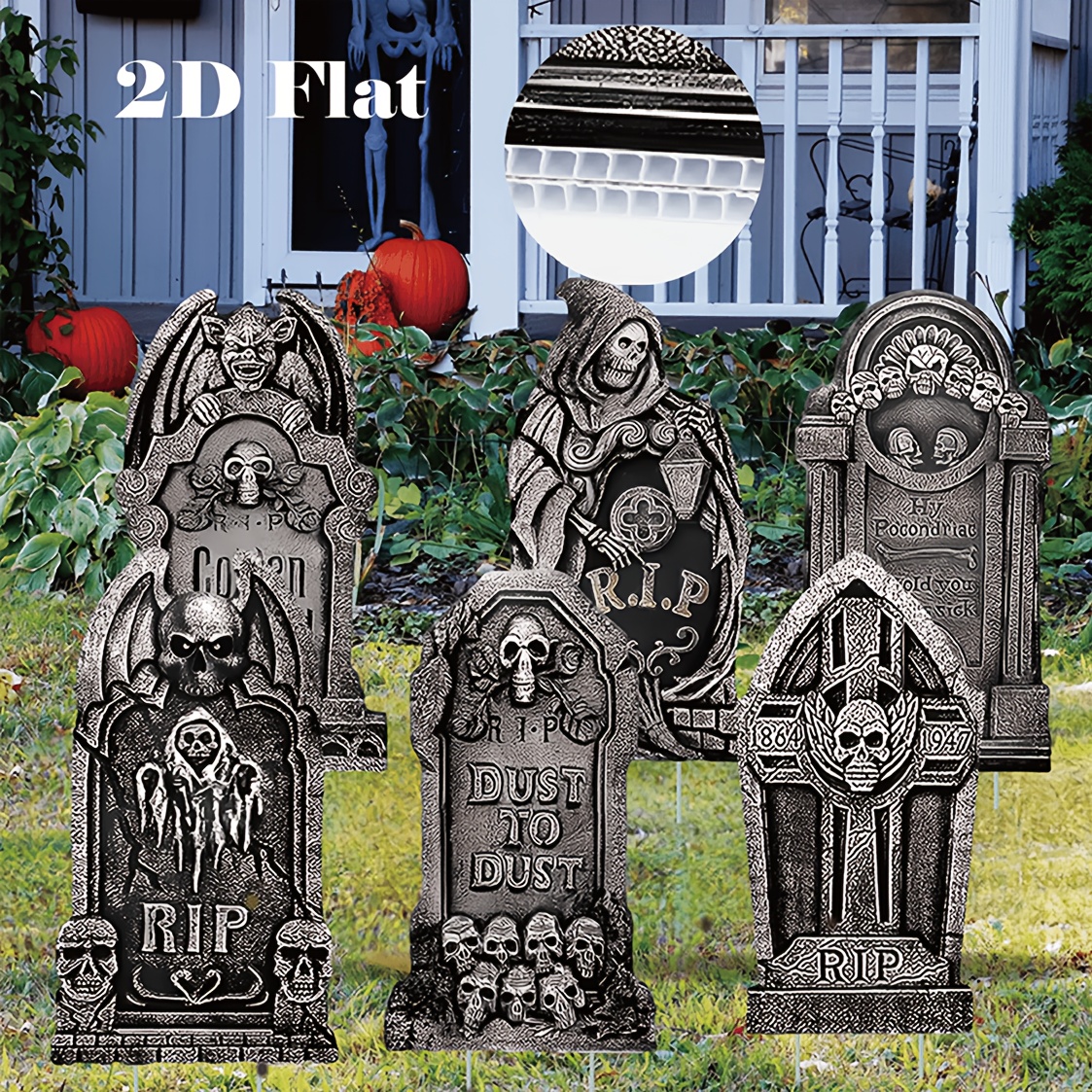2d flat set of 6 halloween decorative graveyard   spooky   rip signs for yard outdoor party lawn decor and front porch displays     a creepy haunted atmosphere this halloween 2d flat 2d flat