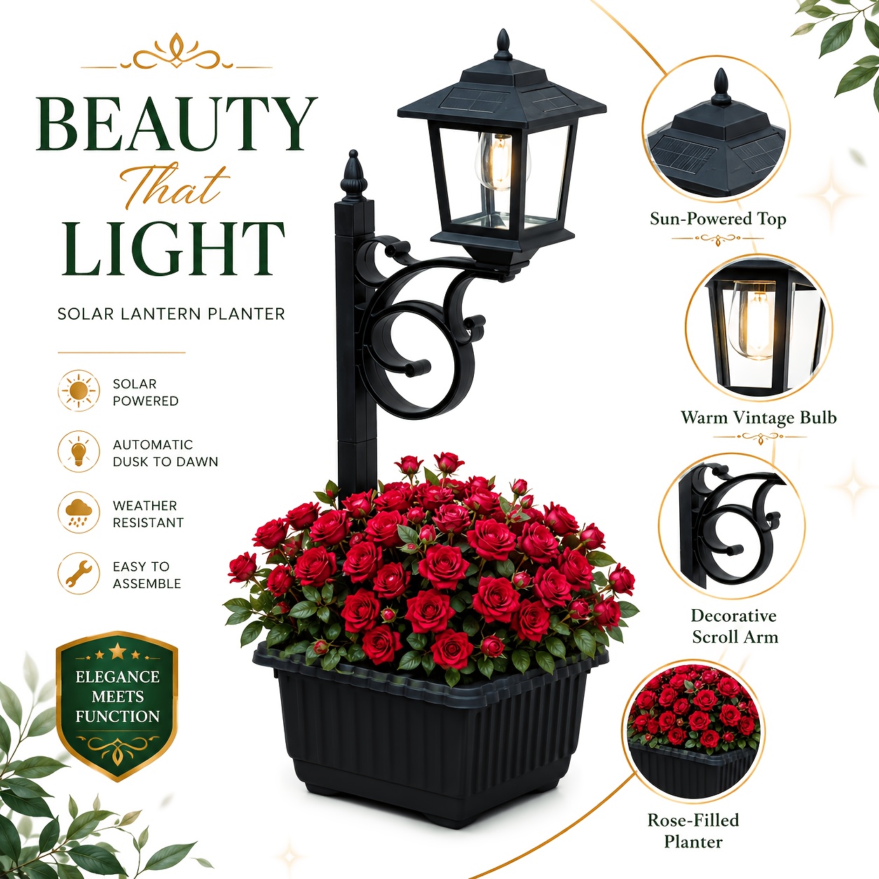 TEMU 1pc Outdoor Waterproof Solar Flower Pot Lamp, Outdoor Lighting Lamp, -one Multi-functional Home Decoration Lamp (with Flower Pot, Suitable For
