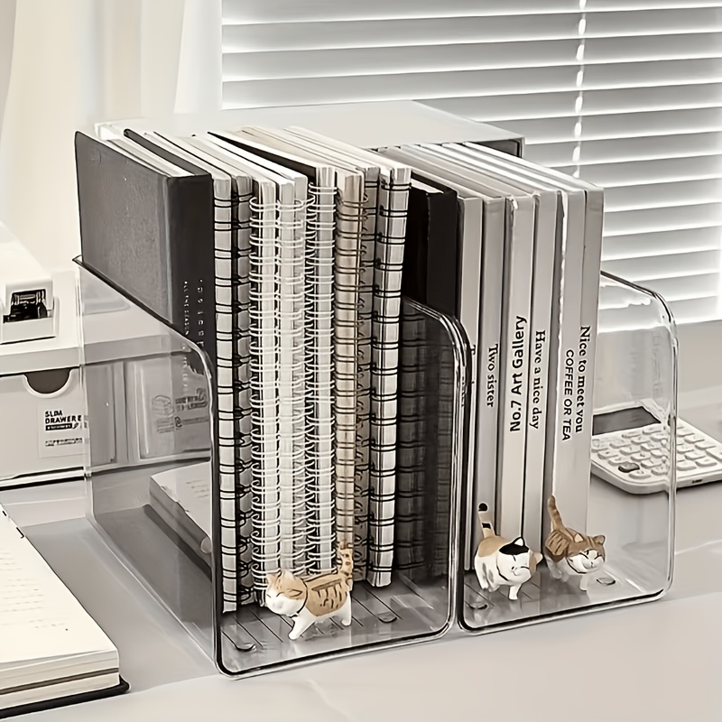 TEMU 2/4pcs Transparent Desktop Stationery File Organizer, Office Documents Student Bookshelf Book Stand, Thickened Acrylic File Holder,