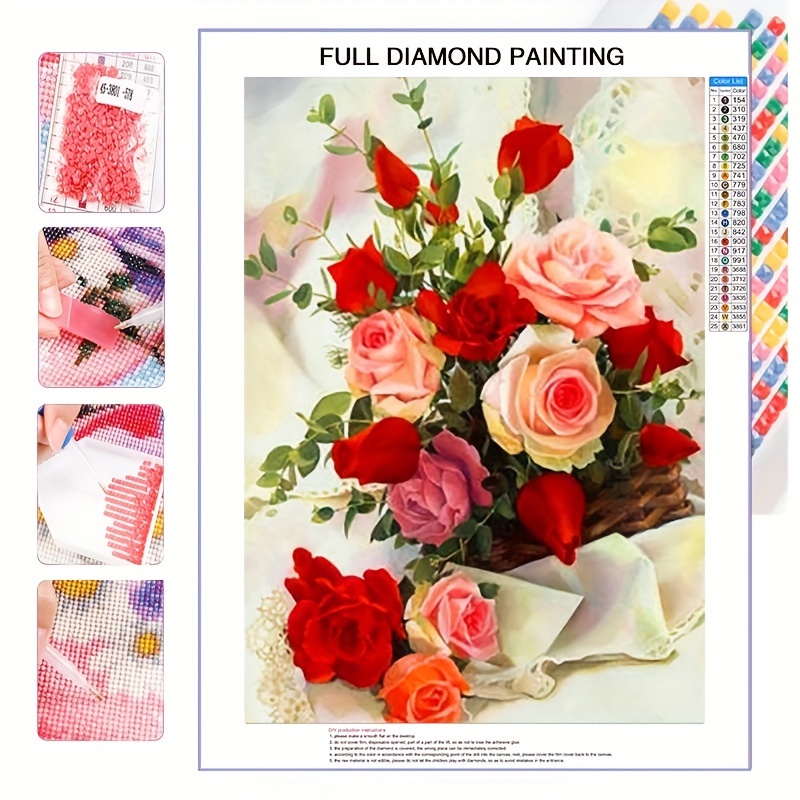 

1pc Diy Rose Flower Pattern Diamond Painting Kit, Mosaic Decoration Wall Art, Home Decoration, 30cm X 40cm Frameless 5d Diamond Painting Kit Suitable For Adults,, Beginners, Full Diamond Round Diamond