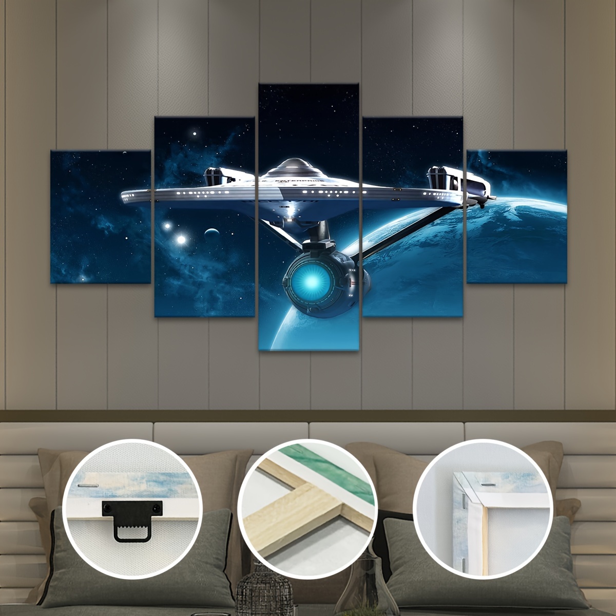 

5pcs/set Wooden Framed Canvas Poster, Modern Art, Universe Planetary Spacecraft Canvas Poster, Ideal Gift For Bedroom Living Room Corridor, Wall Art, Wall Decor, Winter Decor, Room Decoration