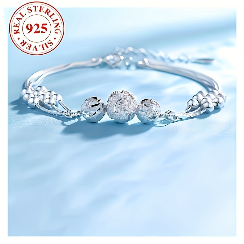 Women's 925 Sterling Silver Lucky Bead Bracelet, Adjustable Layer