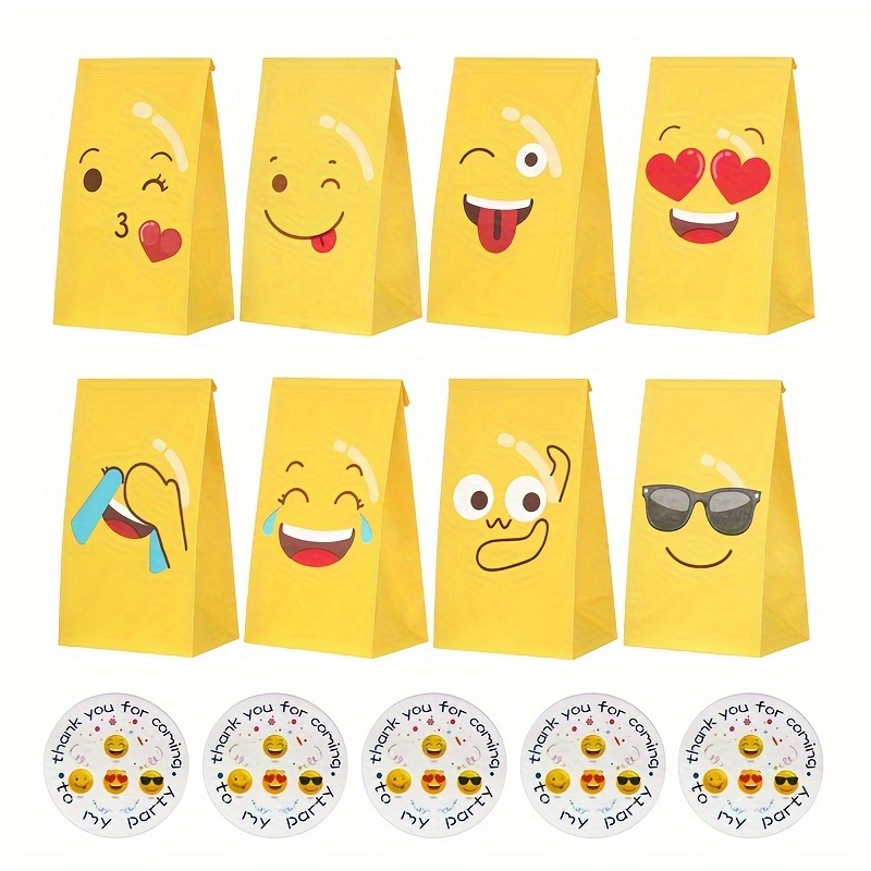 

24pcs Party Favor Bags, Disposable Paper Gift Bags With Flat Bottom, For Weddings, Birthday Parties, Diy Storage - Yellow Emoticon Designs