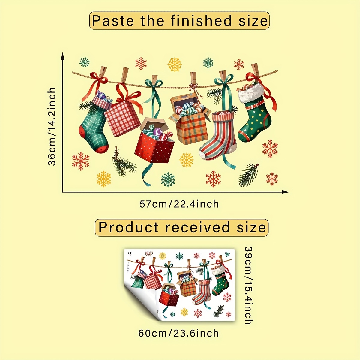 TEMU 1pc Christmas Stocking Gift Box Ribbon Pine Snowflake Window Stickers Creative Diy Self-adhesive Can Remove Double-side Pvc Glass Stickers,