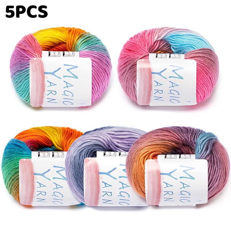 TEMU 5 Knäuel Garn zum Häkeln, Großes Garn mit Farbverlauf, Flauschiges, glattes 100% Acryl-Garn, Multicolor Regenbogen-Garn, Häkel- und Strickgarn,