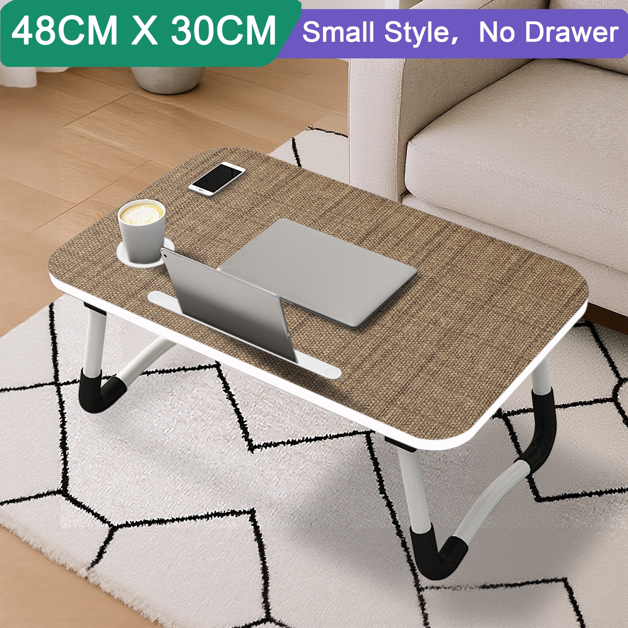 TEMU A Portable Table Designed For Use In Bed, Featuring A Foldable Tray With A Handle, Slots For Cards Or Cups, A Side Drawer, And A Stand For