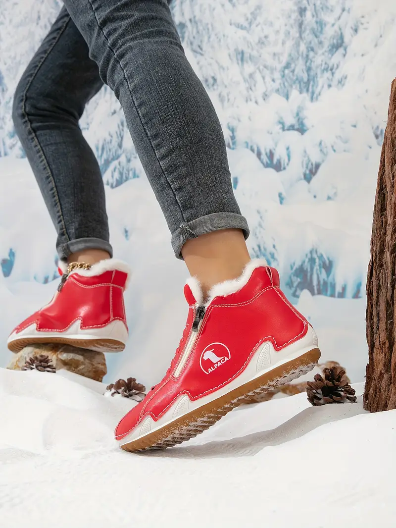 womens winter ankle short boots with plush lining warm zipper lace up closure round toe flat sole multi color options red blue white pink green washable synthetic cover casual boots for wear light outdoor activities winter boots for women elegant classy boots with heels wide width boots for women winter boots for women high quality snow boots shoes for women Product details 15