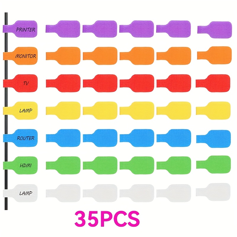 Image of 35pcs/40pcs/70pcs Multicolor Large Cable Labels, Self-adhesive Mouse And Keyboard Tags - Reusable Wire Management Tool For Organizing Cables, Car Keys, And Identification