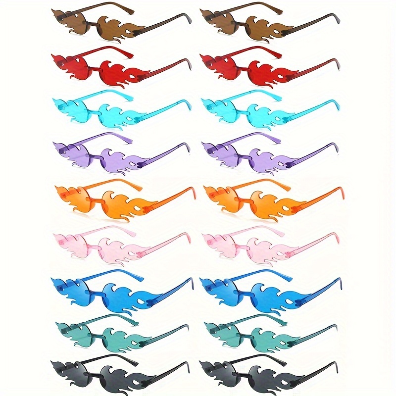 

18-pack Flame-shaped Frameless Party Glasses Unisex Fashion Eyewear, Plastic Anti-reflective Lens For Climbing & Outdoor Activities - Decorative Novelty Glasses With