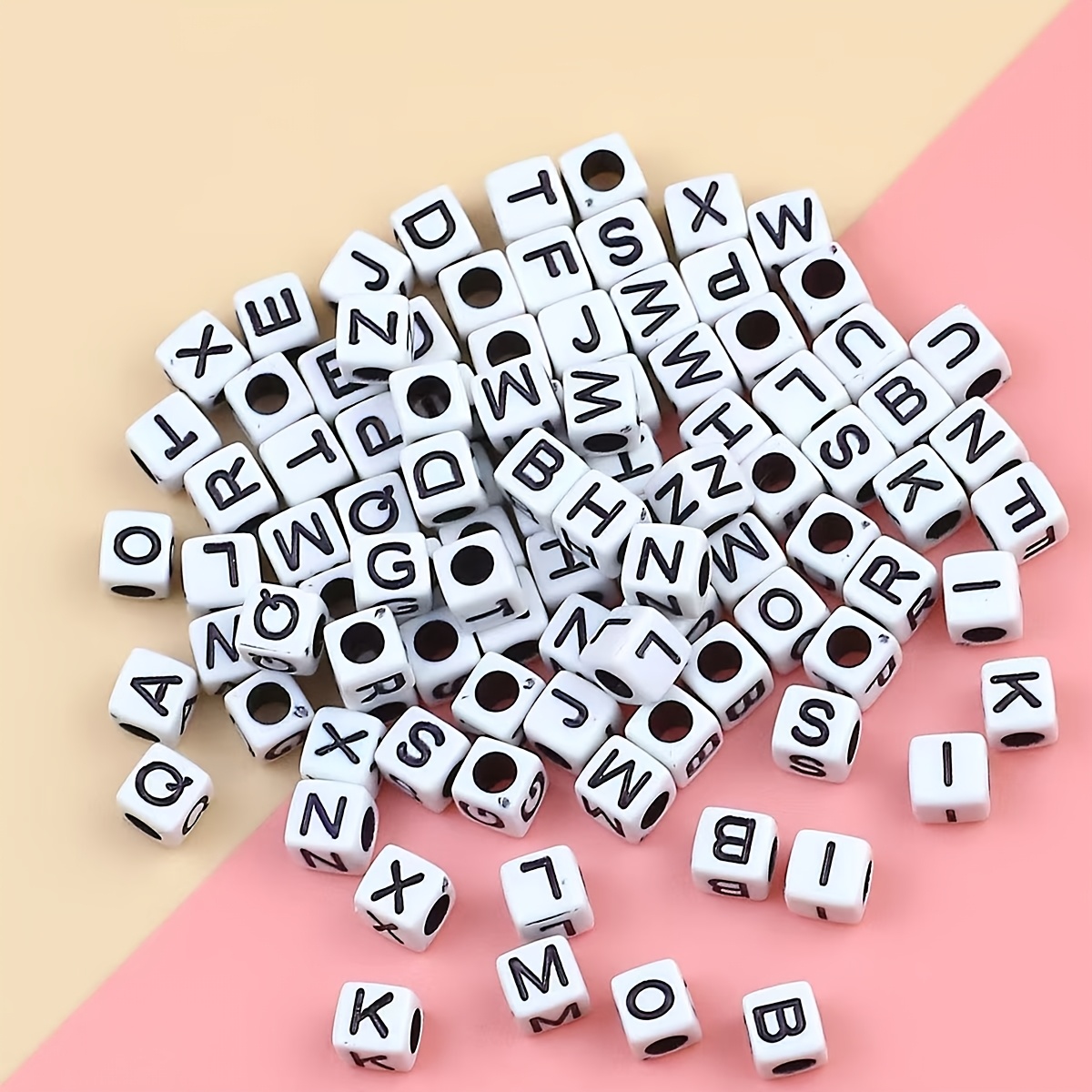 TEMU 100pcs 6mm Acrylic With White Background And Black Letters, Diy Necklace Bracelet Accessory Materials, Friendship Gifts