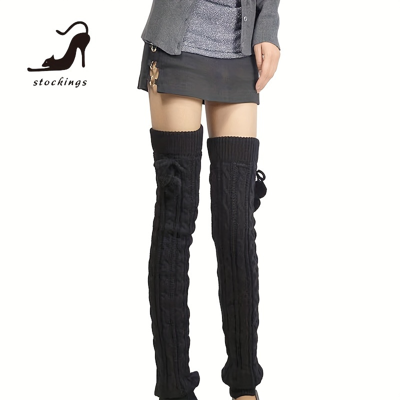 Image of [autumn Winter Style] 1 Pair Extended Thickened Warm Foot Covers, Cable Boot Socks, Pom-pom Over-the-knee High Tube Warm Leg Covers, Socks