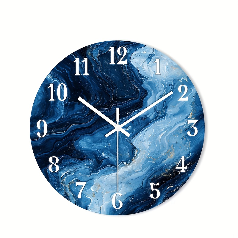 TEMU 1pc Silent Non-ticking Wall Clock Suitable For Office & - Modern Wooden Round Clock With Hd Glossy Face, Quiet Sweep Movement, Abstract Swirls