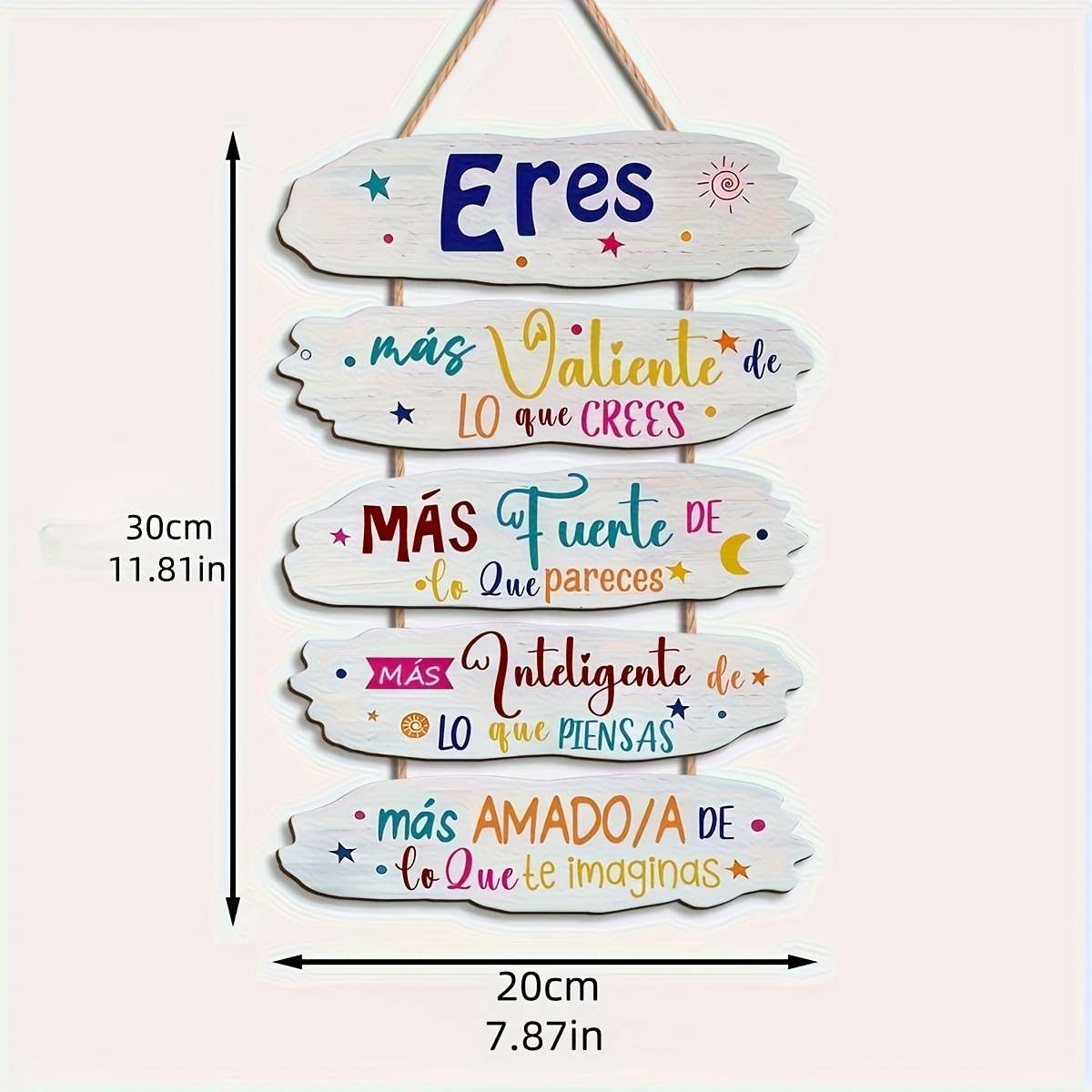 TEMU 2d Flat, Two-dimensional , 5pcs Set Of Inspirational Spanish Quote Wooden Wall Hangings. You Are Brave, Smart, And Imaginative. Home, Room, Or