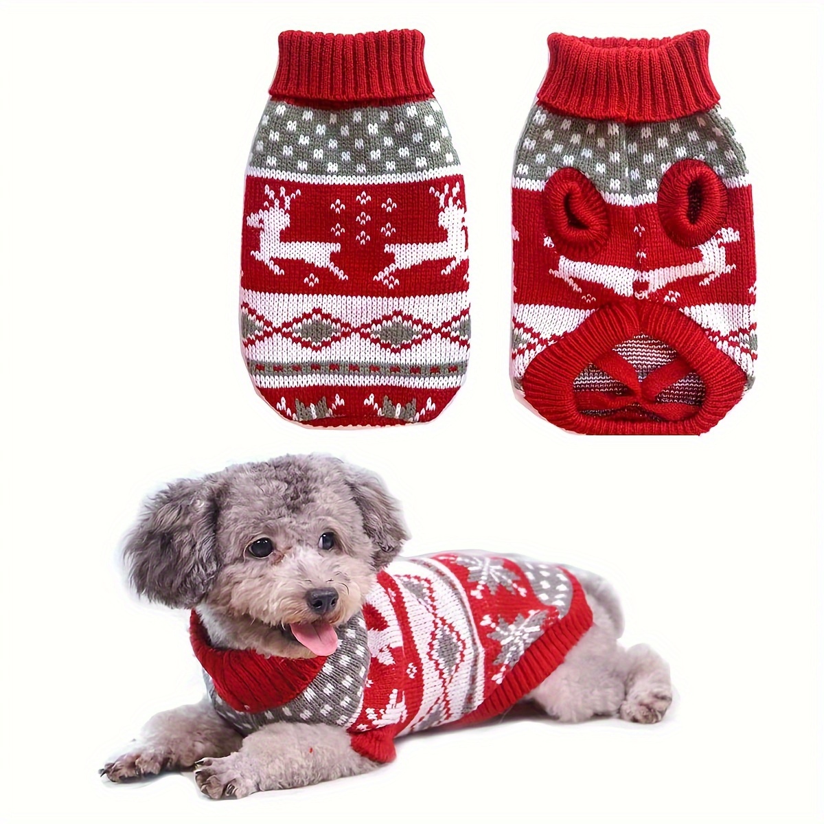 

Cozy Reindeer & Knit Dog Sweater - Christmas Pet Apparel For Small To Medium Breeds, Machine Washable