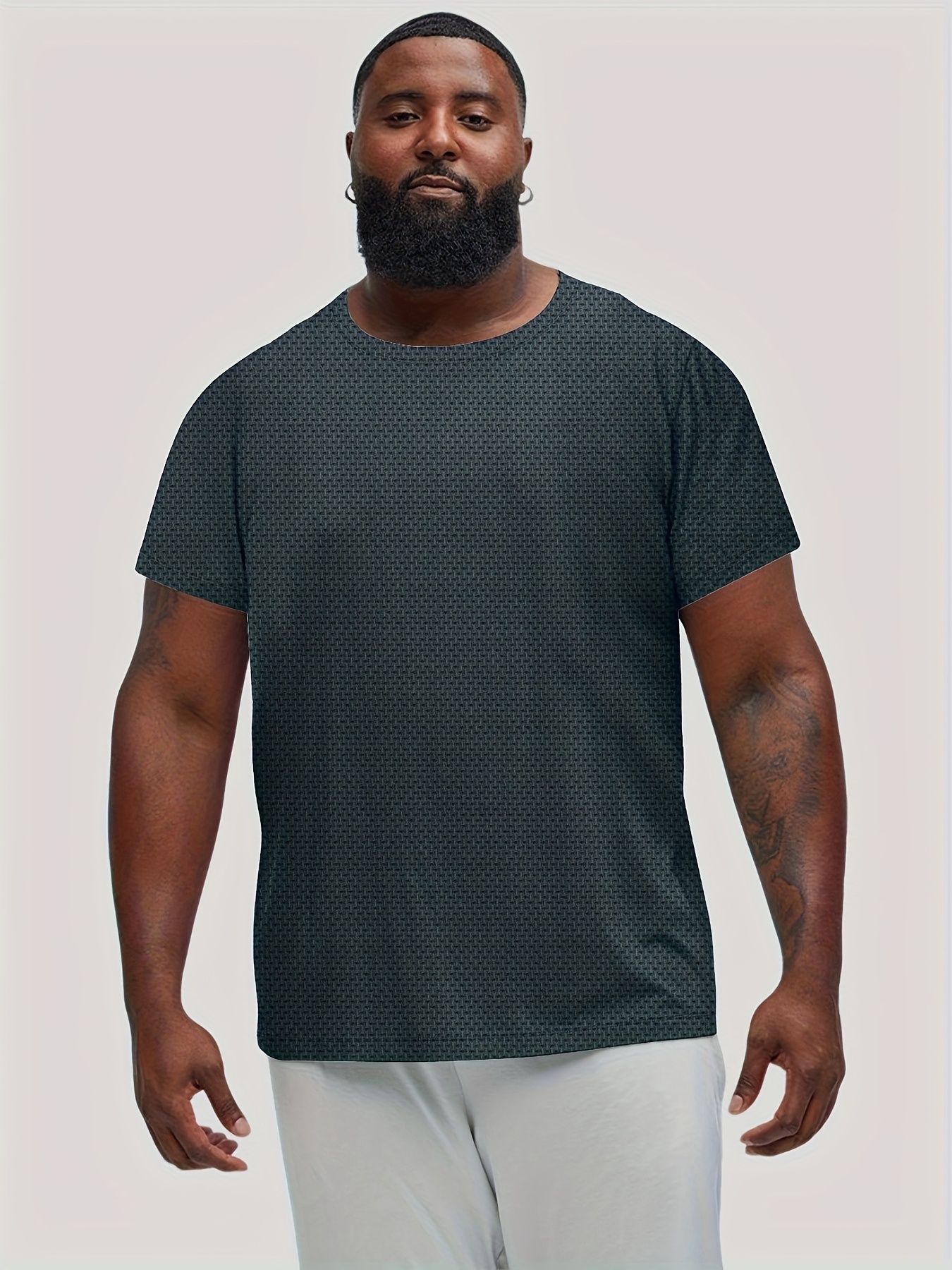 Plus Size Men's Casual Sport T-Shirt - Breathable Jacquard, Machine Washable, Regular Fit Round Neck for Spring Summer Fall Outdoor & Casual Attire, Casual Sportswear | Round Neck Top | Nontransparent Clothing, PLUS SIZE