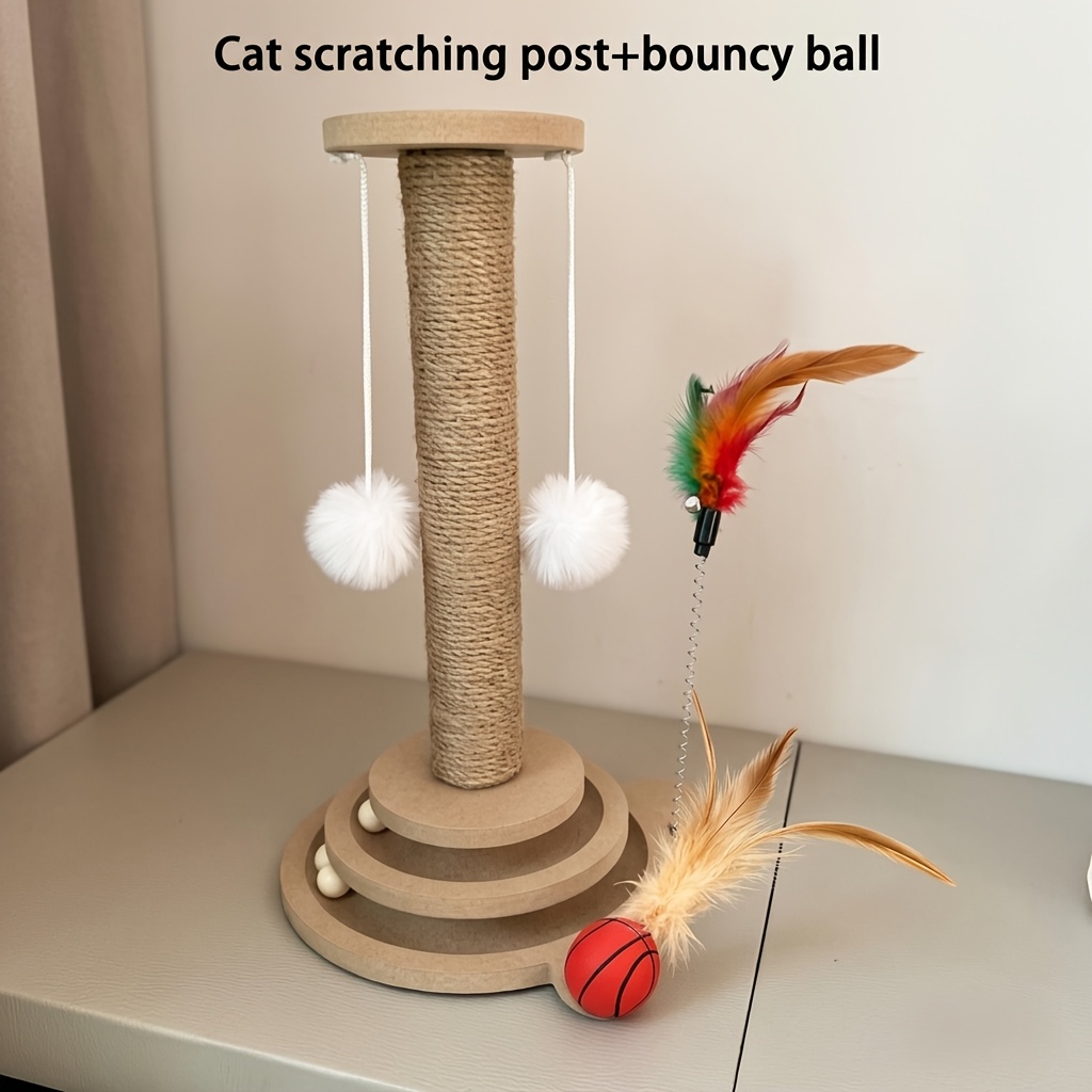TEMU Interactive Cat Scratching With Jute, Ball Track - Durable Multi-functional Self-entertainment Cat Scratch Board, No Battery Needed, Cat Toys,