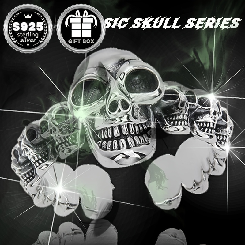 

A Stylish Stackable Ring For Women, Featuring A Gothic Style Skull That Adjusted, Weighing 6.5 Grams Of 925 Silver. Suitable For , Halloween Parties, A And Exquisite Gift For .