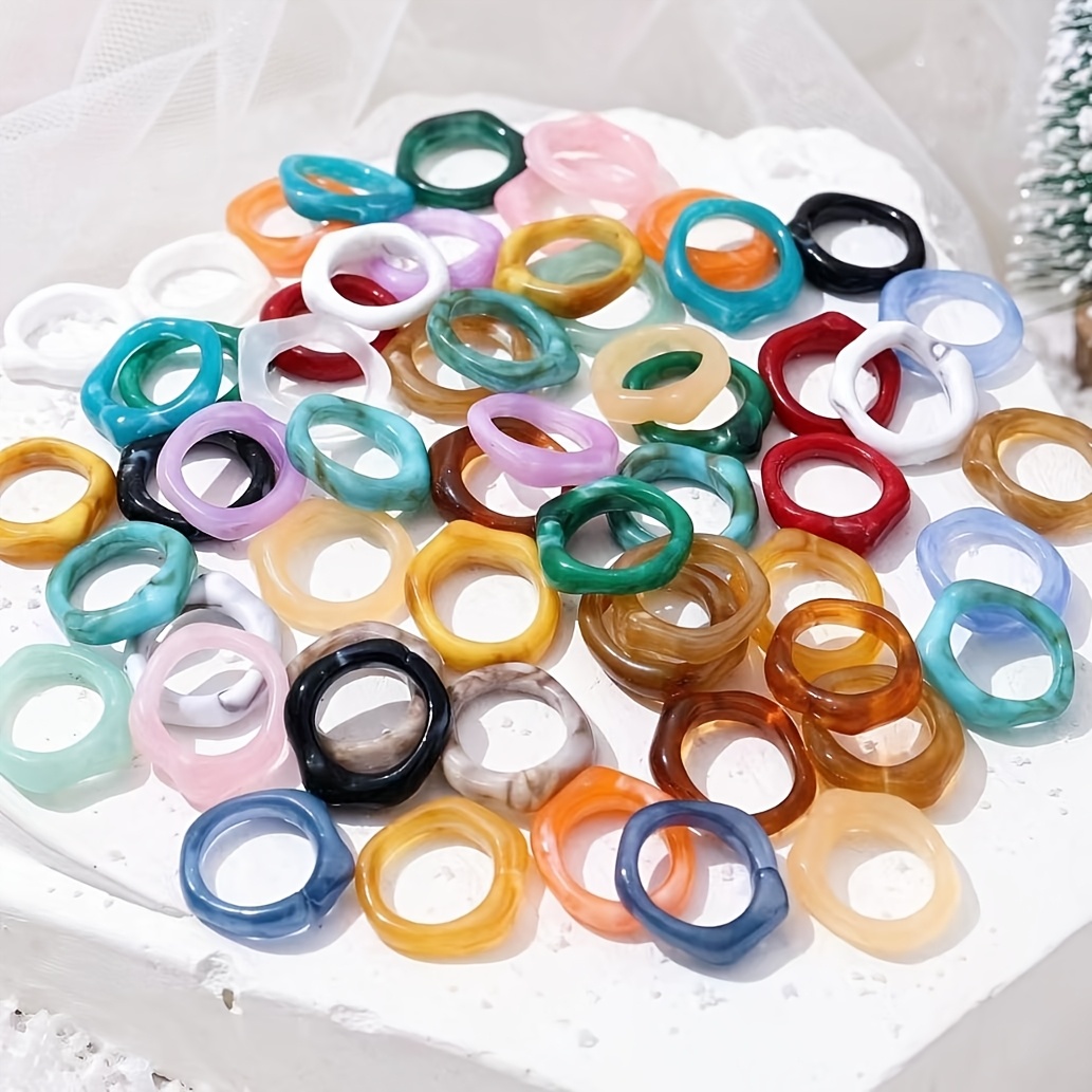 5pcs Colorful Smudged Marble Texture Resin Stackable Rings