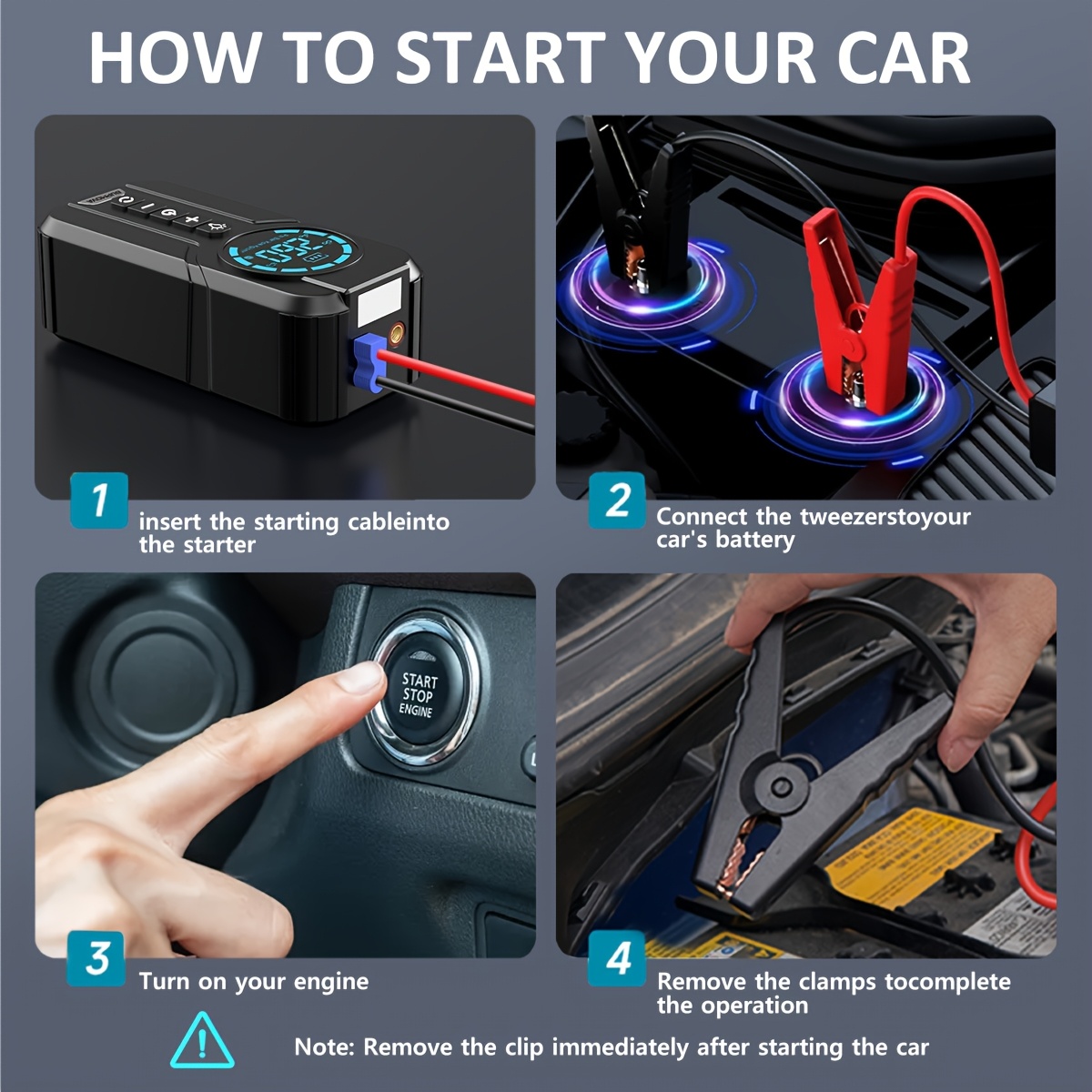 Démarreur de voiture avec compresseur d'air, gonfleur de pneu sans fil, batterie de démarrage 21800mAh avec pack de batterie externe et lampes de poche LED, boîtier de démarrage automatique 12V pour tous les véhicules à essence ou diesel de 10.0L