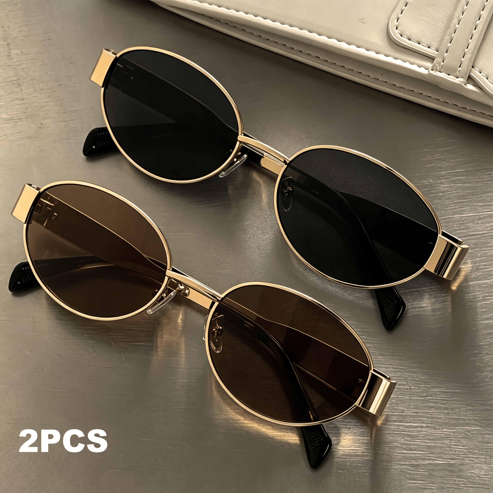 2 Pair Women's Retro Oval Metal Frame Glasses Suit, Unisex Daily Commuter Photography Decoration Fashion