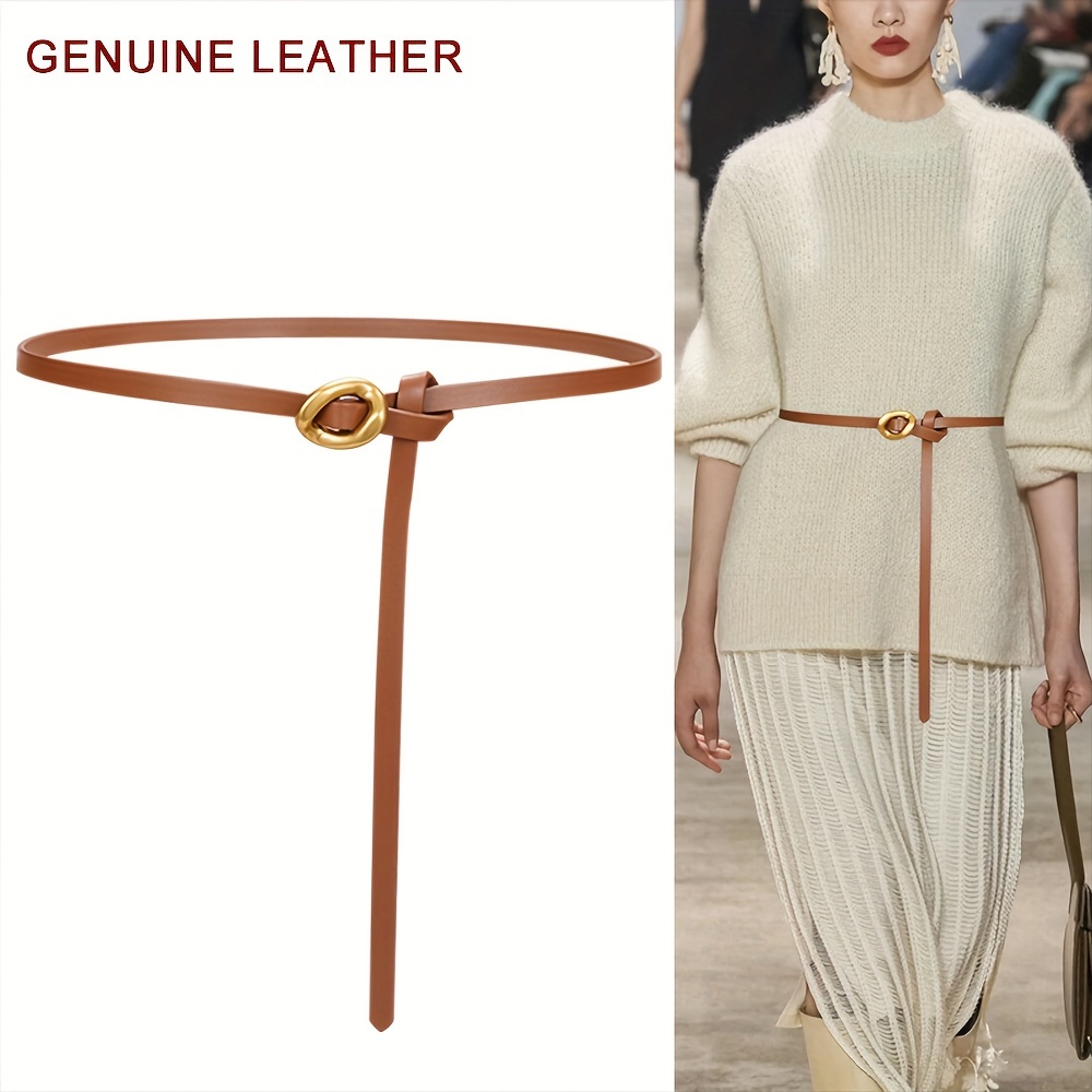 

Leather Genuine Leather Thin Belt Women's Decorative Skirt Coat Sweater Waist Belt Vintage Knotted Girdle
