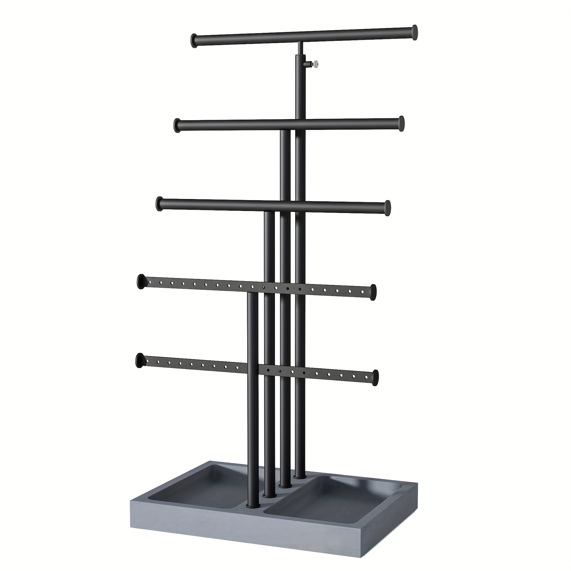 TEMU Love- Jewelry Organizer Stand, 5 Tier Large Necklace Holder With Wood Base, Jewelry Holder Stand Tree For Display, Bracelets Earrings Rings, Height Adjustable Gift Weathered Grey