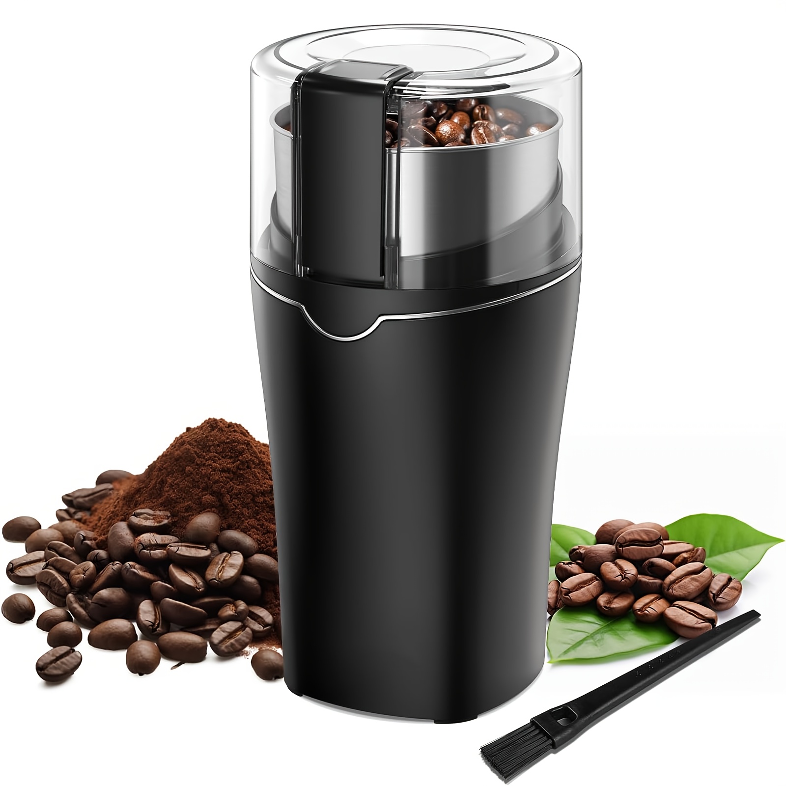TEMU Coffeemigaber Electric Coffee Grinder - Black Abs Square Design, 1l Capacity, Japanese Plug, For Ground Coffee, Herbs, Spices, And Grains - ,