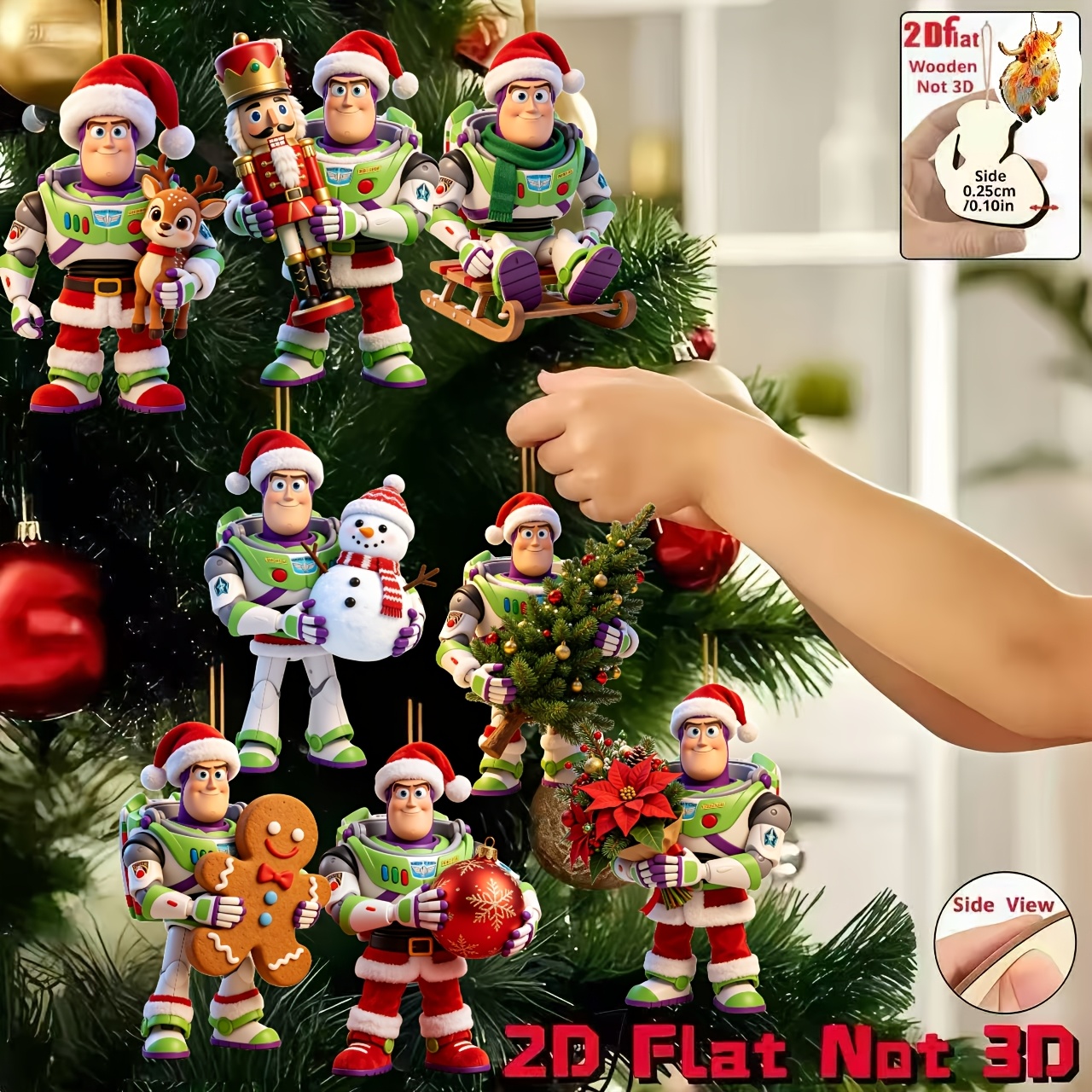 TEMU [2D ] 8 piezas, Adornos Navideños de Halloween de Madera Novedosa, Navideño, Decoración Colgante para , Adorno Colgante para Árbol de Navidad,