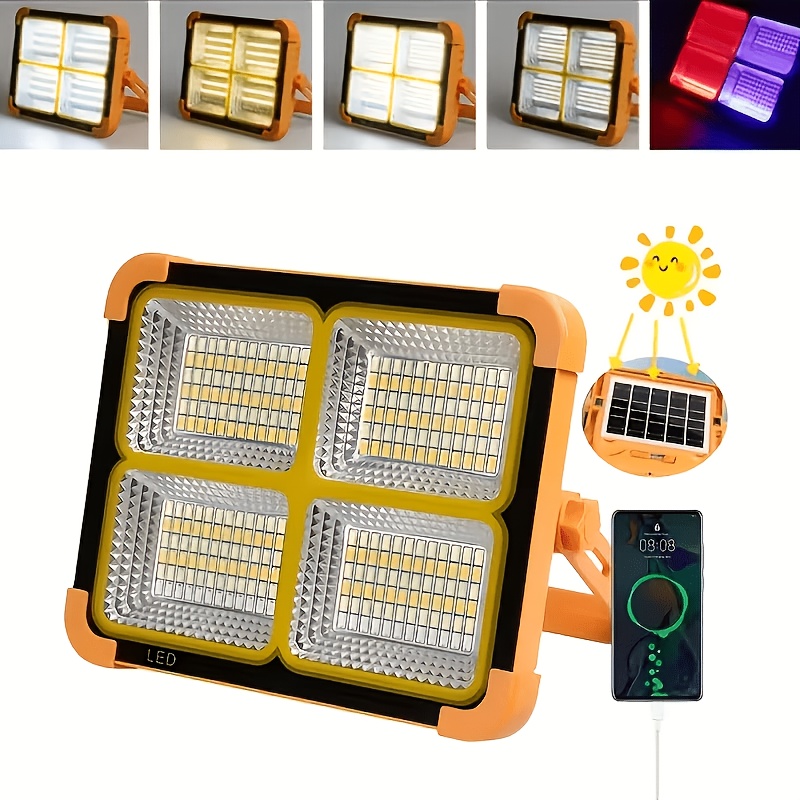 TEMU Paquete de 1 luz solar LED portátil, reflector , luz solar portátil, lámpara de pie, para de energía, luz de trabajo de emergencia, luz para y
