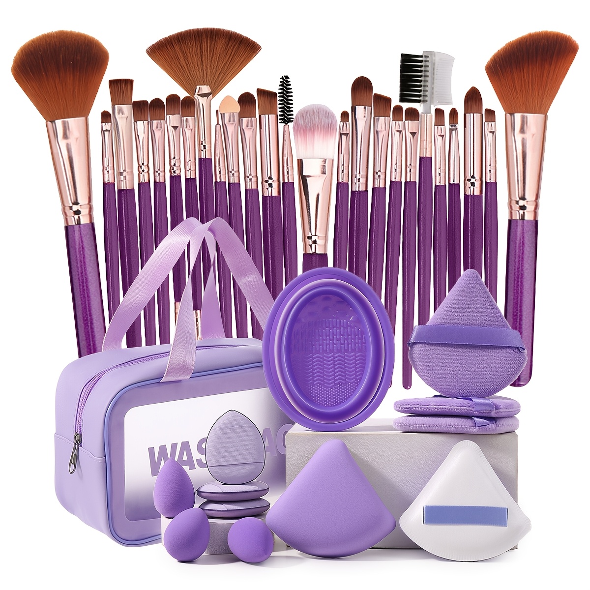 

38pcs Makeup Tools Set Including 1pc Multi-functional Zipper Toiletry And Cosmetic Bag Waterproof+25pcs Makeup Brush Sets+3pcs Mini Makeup Sponges+5pcs Powder +3pcs Mini