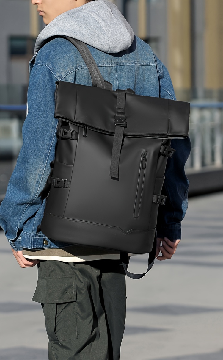 Men's New Trendy Fashion Roll-Top Backpack, Men's School Bag, Casual Travel Sports and Gym Backpack, Large Capacity Multi-Functional Backpack, Women's Matching Casual Backpack