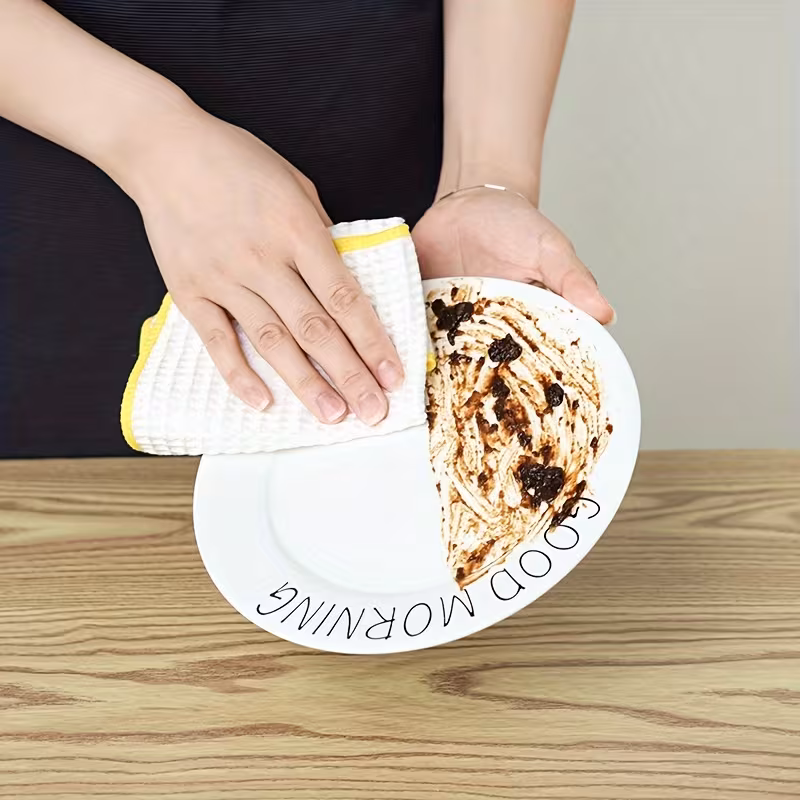 4pcs heavy duty bamboo fiber kitchen towels super absorbent non stick dish cloths with stripe borders hand wash only grease resistant modern dish towels for dishwashing wiping bulk wholesale Product details 6