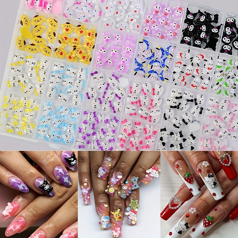 240pcs (24 Characters) & & Kuromi & Cinnamoroll Nail Charms - Kawaii 3d Rhinestone Resin Cute Anime Manicure Accessories Suitable For Diy Nail Art Crafts, Parties, Themed Events