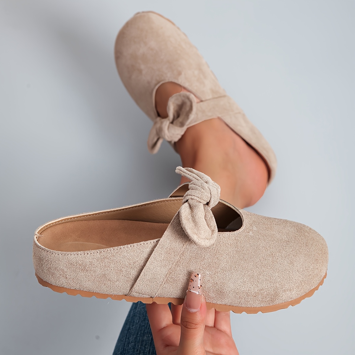 TEMU Nouveaux mules pour femme à semelle épaisse et souple pour un confort fatigue, chaussures grande taille pour femme, design à nœud et polyvalent,