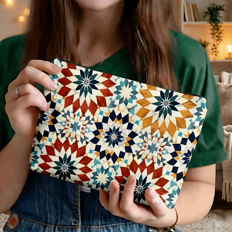 TEMU Trousse de maquillage vintage à imprimé étoilé géométrique marocain - Multicolore, convient pour , trousse de toilette avec marocaine, pochette