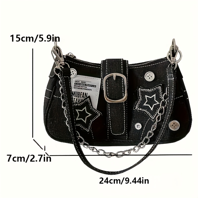 trendy y2k shoulder bag star details secure zipper closure - Temu