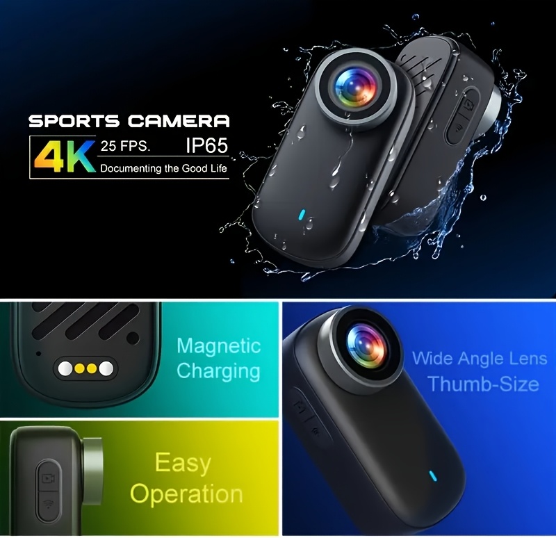 1 4K Thumb Camera | Portable High-Definition WiFi Camera for Cycling, Hiking, Outdoor Activities, and Daily Life Recording, PC Material, Rechargeable Lithium Battery, TF Card Storage