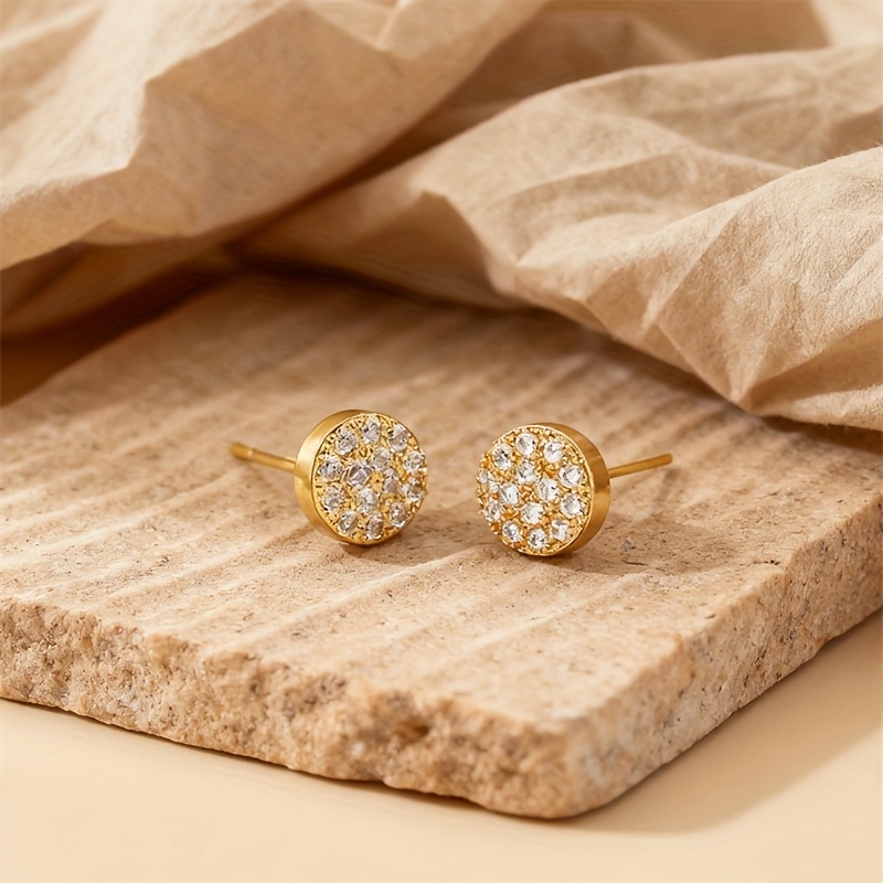 Women's Elegant Minimalist Round Stud Earrings, Golden-Tone Plated