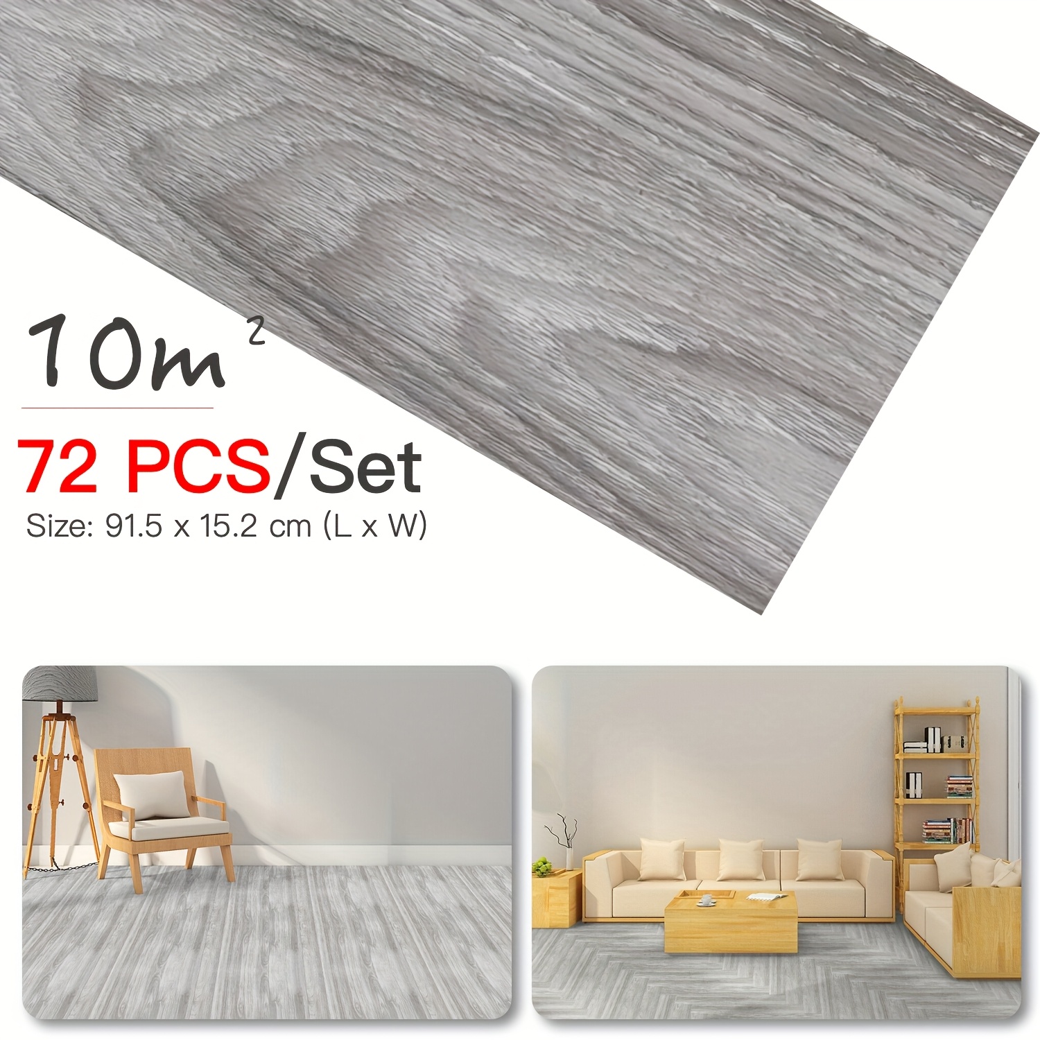 TEMU 36pcs/72pcs Self-adhesive Wood Effect Vinyl Floor Tiles For Kitchen And Bedroom, 5.02m²/10.04m²