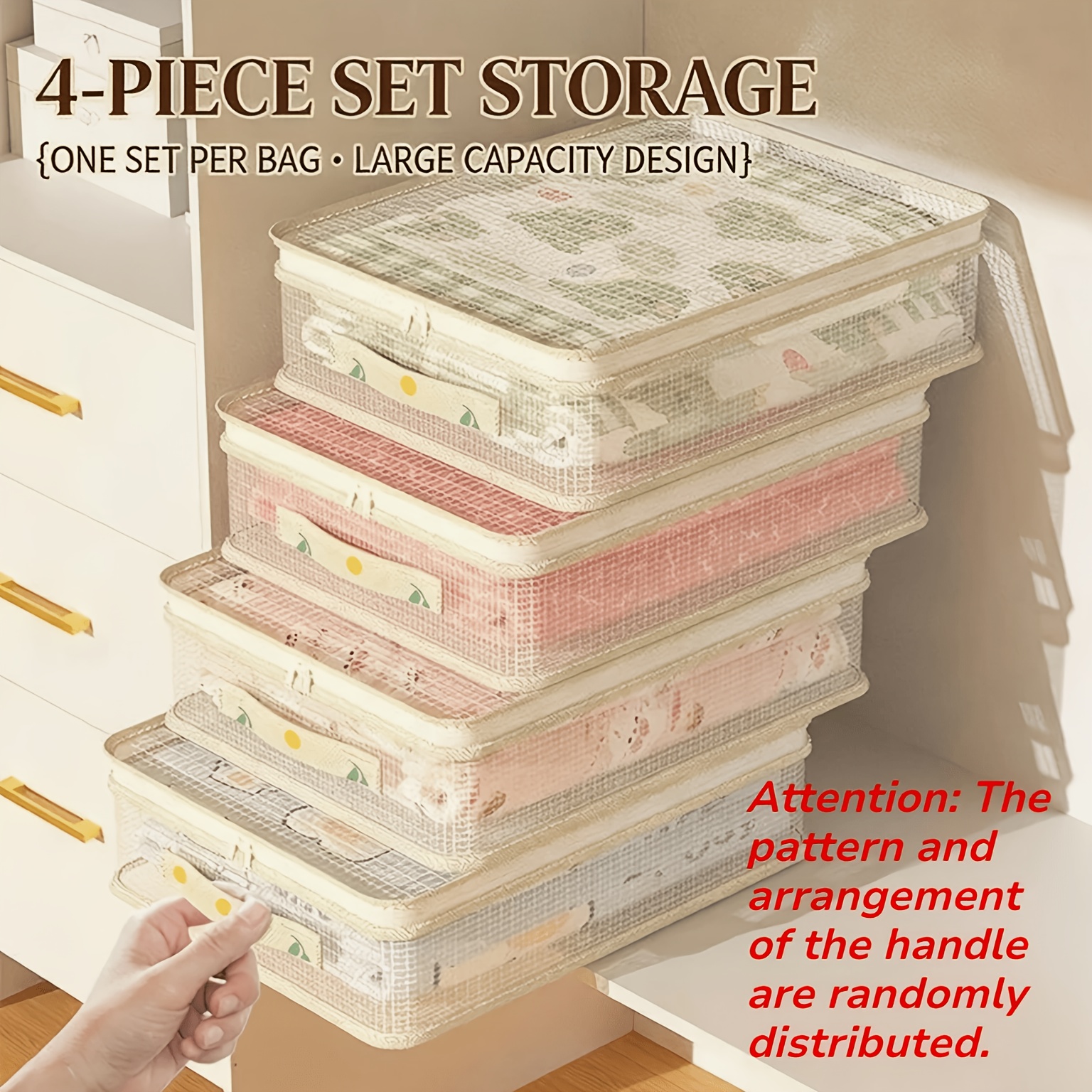 TEMU 4pcs Mesh Storage Bags Clothes Organizer With Handle Dustproof For Wardrobe Quilt