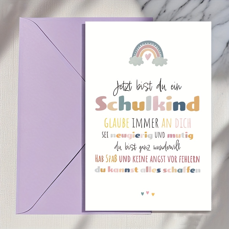 1pc German Vibrant Back-to-school Greeting Card With Envelope - German Motivational Messages With Rainbow Heart Accents | Uplifting Academic Gift For Students, Teachers & Family Achievements