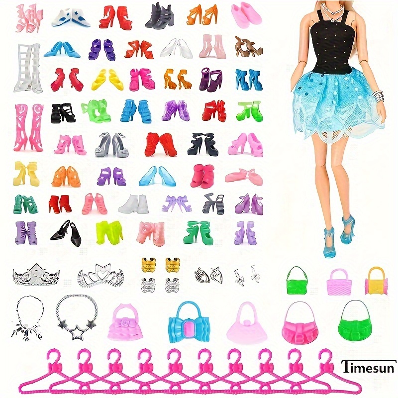 

Timesun 38pcs Fashion Doll Clothes And Accessories Including 10 Handbags, 10 Pairs Of Shoes, 10 Hangers, And 8 Jewelry, Suitable For 11.5-inch/30cm Dolls. Style And Color Are Random