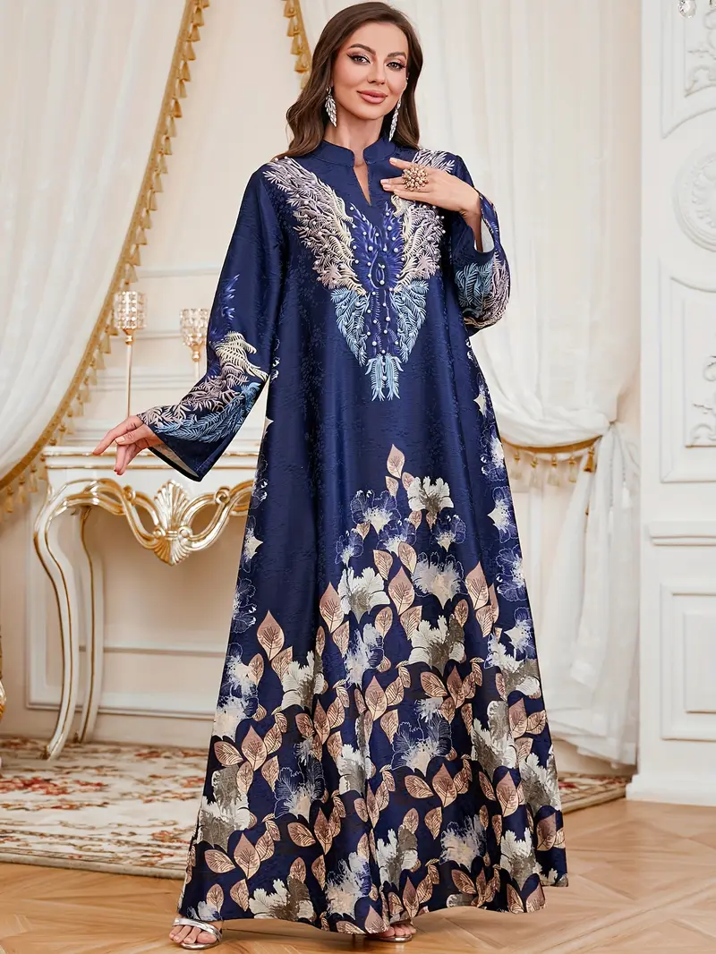 arab ramadan abaya maxi dress Muslim Abaya Maxi Dress for Women, Ramadan Middle East Arabian Robe Islamic Long Sleeve Button up Embroidered Plain Cardigan Pleated Swing Dress Kaftan Gown(Blue,Small) at Amazon Women's Clothing store