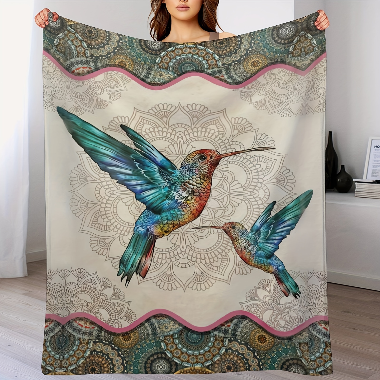 

1pc Retro Hummingbird Print, Valentine's Day Birthday Gifts, Gifts For Friends, Bestie, Sister, Family, Car Interior Blanket 50"x60