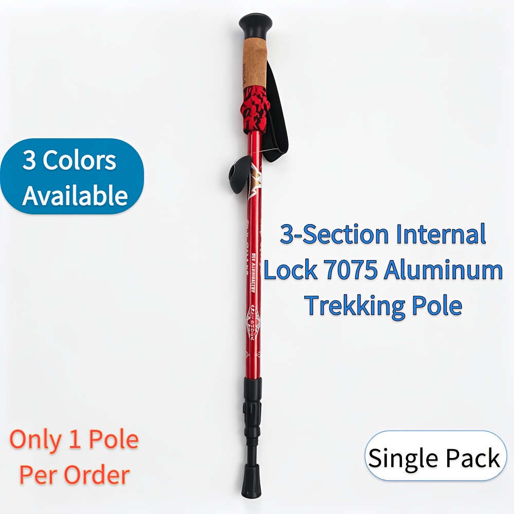 Aluminum Alloy Three-Section Internal Locking Trekking Pole with Cork Grip